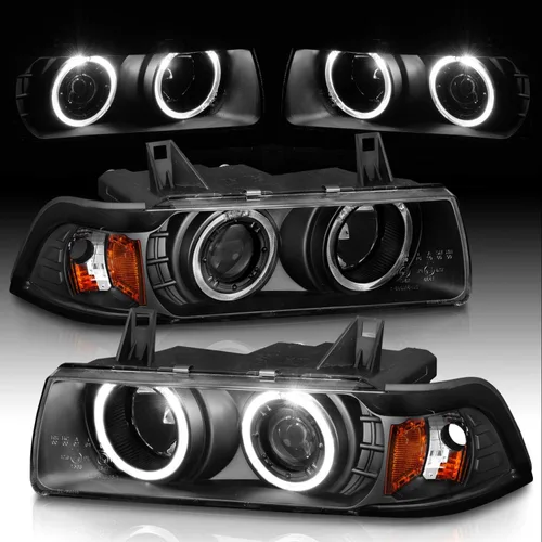 Miniatura 7 de AmeriLite Juego de faros delanteros de repuesto para BMW Serie 3 E36 Sedan 1992-1998 1 pieza LED Halo negro proyector de repuesto – lado