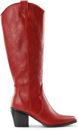Miniatura 2 de DREAM PAIRS Botas vaqueras para mujer, cómodas, con cremallera, tacón grueso, puntera puntiaguda, bordadas, vaquera occidental, botas altas hasta