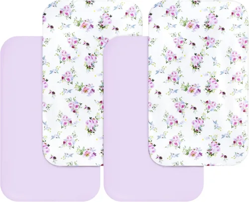 Sábanas de moisés para niñas, paquete de 4 (33 x 20 pulgadas), compatibles con AirClub, Mika Micky, Baby Delight, Dream On Me, Koola Baby, AMKE y