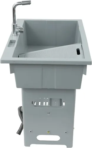 Miniatura 6 de Fregadero de plástico independiente con tabla de lavadero, lavabo para lavandería, lavabo con grifo caliente y frío para garaje, sótano, jardín