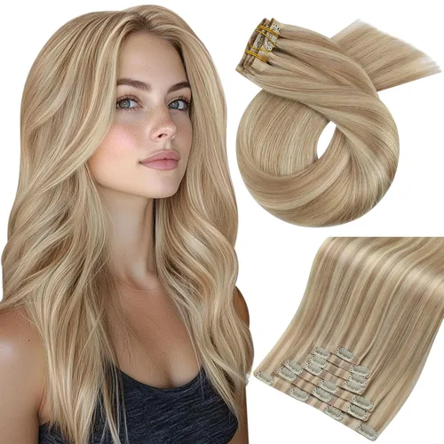 Miniatura 14 de Moresoo - Extensiones de cabello humano con pinzas, sin costuras, con trama, de poliuretano, invisible, cabello humano real, color rubio platino, 7