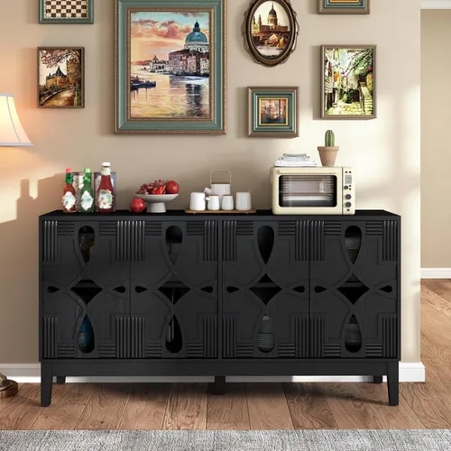 Miniatura 13 de Mesa consola estrecha de 39 pulgadas con puertas huecas, aparador moderno de mediados de siglo con 2 orificios de salida, gabinete de almacenamiento