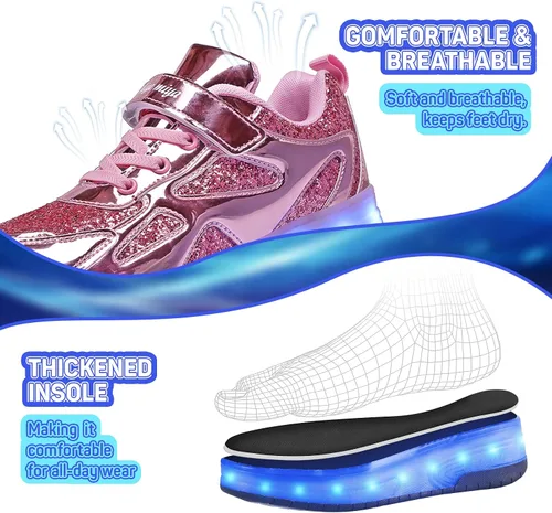 Miniatura 10 de Zapatos para niños con ruedas - 4 en 1 Zapatos con ruedas iluminados con luces LED recargables por USB para regalos de Navidad y escuela