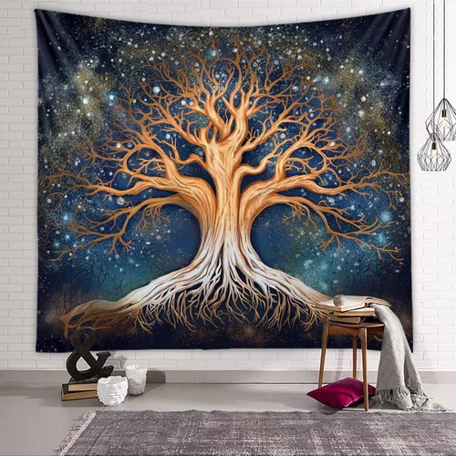 Miniatura 2 de Tapzen Tapiz de árbol de la vida con diseño de estrella para dormitorio, diseño de bosque natural, para colgar en la pared, galaxia hippie, bohemio