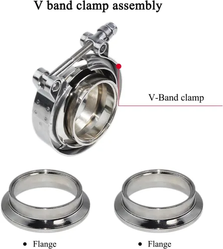 Miniatura 4 de Abrazadera de banda en V de 2,0 pulgadas con brida macho hembra de acero inoxidable 2 piezas abrazadera de escape tubo de escape brida kit