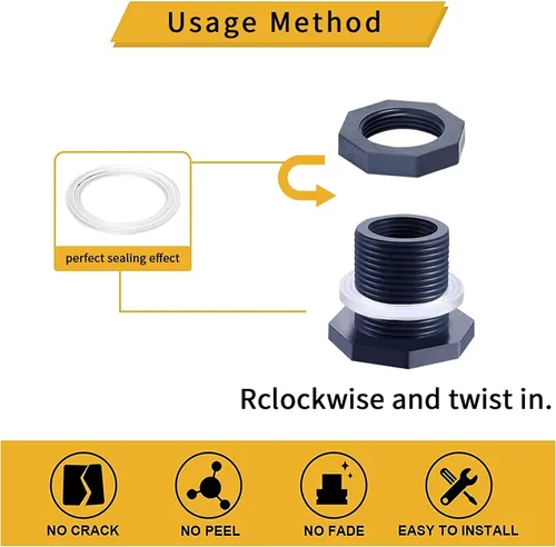Miniatura 5 de 10 conectores de mamparo de PVC de 3/4 pulgadas, conector de agua de doble rosca, adaptador de mamparo con enchufes para barriles de lluvia