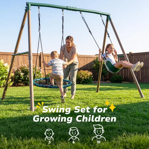 Miniatura 6 de Hapfan Juego de columpios de 7.5 pies de altura para patio trasero, juego de columpio resistente de 500 libras para niños y adultos con columpio