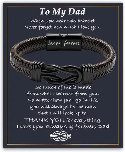 Miniatura 20 de Gifts for Men Infinity Leather Bracelet for Dad New Daddy Husband Boyfriend Son Grandson Brother Nephew Uncle Brown Braided Engraved Leather Jewelry