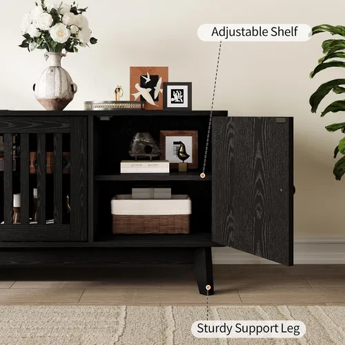 Miniatura 5 de GarveeHome Soporte de TV moderno de mediados de siglo, soporte de TV de 63 pulgadas para sala de estar con salida de energía y estantes ajustables