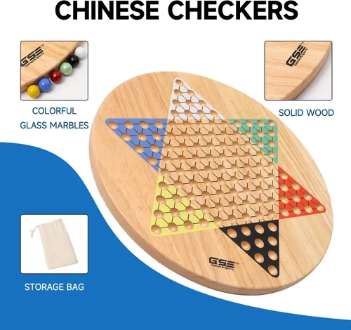 Miniatura 2 de GSE Games & Sports Expert Juego de mesa de damas chinas de madera de roble jumbo de 15 pulgadas con canicas de vidrio coloridas, juego de mesa