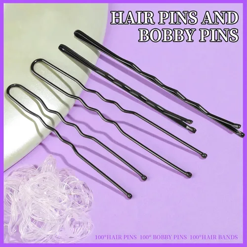 Miniatura 2 de Teenitor 300 horquillas para el cabello, color negro, 100 alfileres negros de 2 pulgadas, 2.75 pulgadas, 100 horquillas para el cabello para mujeres