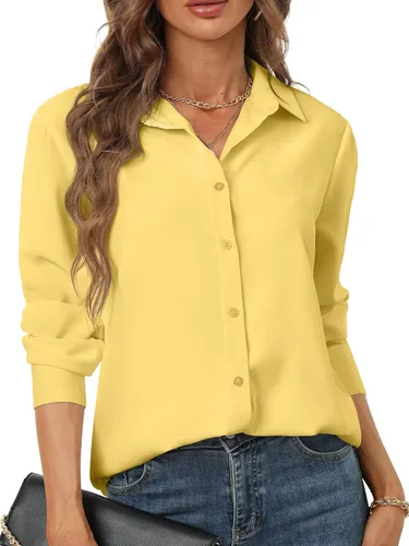 Miniatura 36 de Camisas de manga larga con botones para mujer, básicas, clásicas, suaves, con cuello a la moda, elegantes y casuales