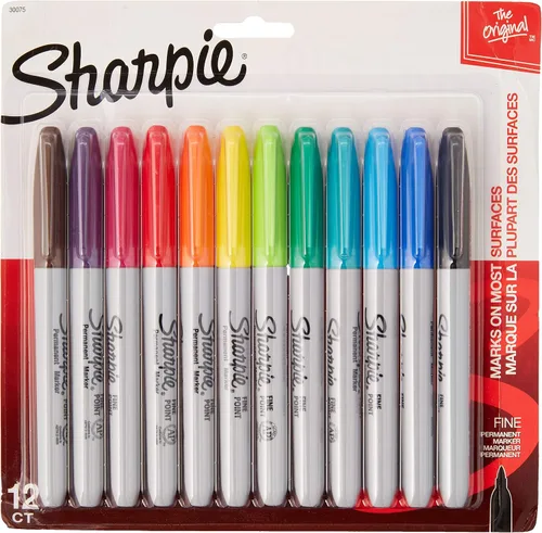 Sharpie - 2 paquetes de marcadores permanentes de punta fina de colores surtidos, 12 unidades, total de 24 marcadores