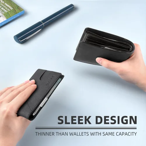 Miniatura 21 de Zitahli - Billeteras delgadas RFID para hombres, billetera de cuero flexible con clip de dinero, cartera minimalista con bolsillo frontal