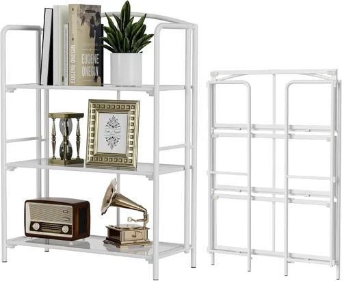 Miniatura 23 de Crofy - Estantería plegable sin montaje para sala de estar, estantería plegable de 2 niveles en color negro para oficina en casa, organizador
