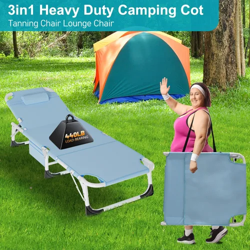Miniatura 6 de ABORON Silla de bronceado resistente, silla de descanso plegable de 5 posiciones para exteriores con almohadilla, silla de playa portátil para tomar