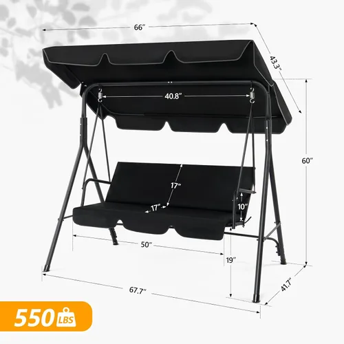 Miniatura 5 de VINGLI Columpio de porche para exteriores de alta resistencia de 550 libras mejorado para 2 personas con soporte, columpio ajustable con cojines