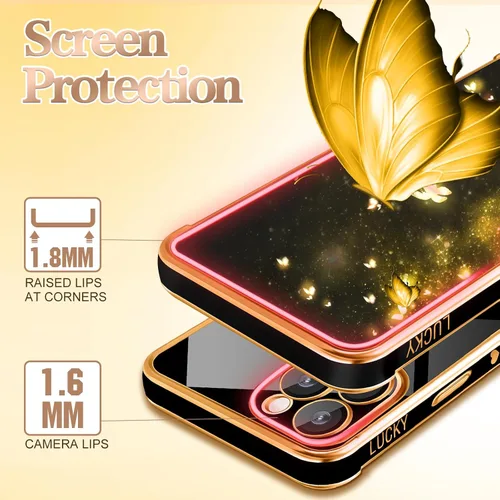 Miniatura 3 de Petitian Funda para iPhone 14 Pro Max, diseño de mariposas para mujeres y niñas, diseño dorado para iPhone 14 Pro Max, cubierta femenina chapada