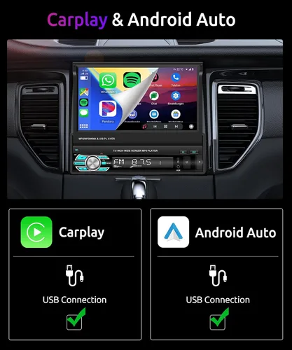 Miniatura 3 de Radio estéreo para automóvil con AppIe Carplay Android Auto Airplay MirrorLink, podofo 7 pulgadas 1080P Flip Out Car Radio Bluetooth FM Radio HD