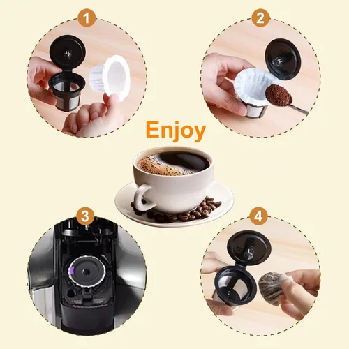 Miniatura 6 de Haetyly 300 filtros de papel con 2 cápsulas de café reutilizables K Cup, compatibles con cafetera Keurig de una sola porción 2.0 y 1.0 Blanco