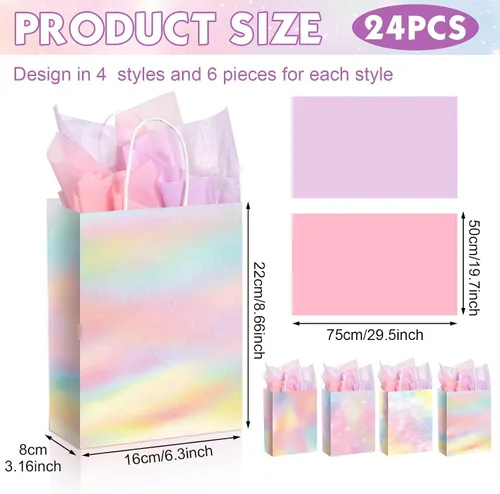 Miniatura 2 de Maitys 24 bolsas de regalo de arcoíris pastel con papel de seda, bolsas de recuerdo de fiesta de Pascua, bolsa de regalo pastel para niños y niñas