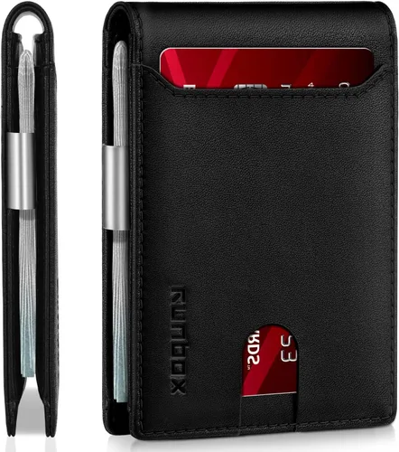 Miniatura 62 de RUNBOX - Carteras delgadas para hombre, cartera de piel con pinza para el dinero, cartera de bolsillo frontal con bloqueo RFID, tarjetero