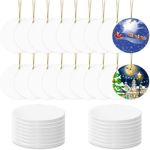 Miniatura 8 de Adornos de cerámica para sublimación, 25 unidades de discos redondos de porcelana blanca a granel para impresión de prensa térmica, regalo Blanco
