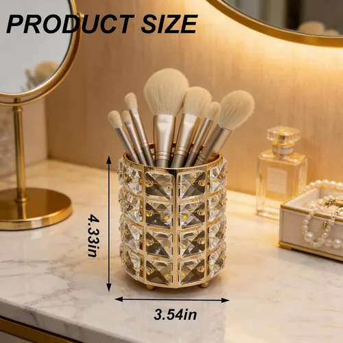 Miniatura 4 de Organizador de brochas de maquillaje, caja de almacenamiento de cosméticos con cristales brillantes para cepillos, peines y bolígrafos, contenedor