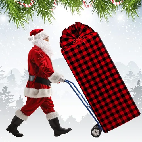Miniatura 4 de Teling Bolsa de almacenamiento para árbol de Navidad de 7.5 pies, bolsa de plástico para quitar y desechar (rojo y negro)