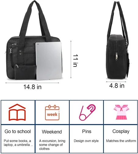 Miniatura 5 de STEAMEDBUN Kawaii Ita - Bolsa escolar japonesa, bonita bolsa de mano con hombro grande, diseño de corazón animé