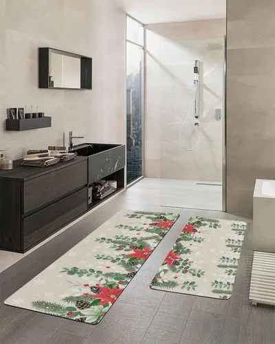 Miniatura 2 de Tapete de baño de eucalipto navideño para bañera, antideslizante, de secado rápido y absorbente, de tierra de diatomeas, para fregadero de cocina