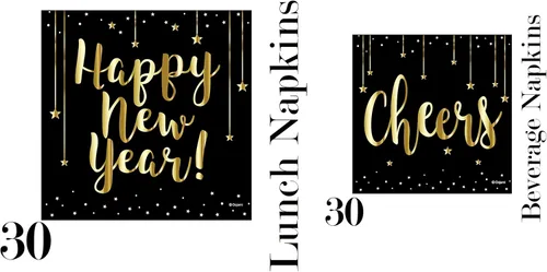 Miniatura 4 de Sirve 30 Paquete completo de fiesta Kit esencial de feliz Año Nuevo Platos de papel de cena de 9 pulgadas Platos de papel de postre de 7