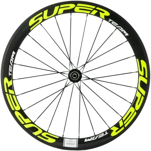 Miniatura 4 de Superteam Ruedas de Bicicleta de Carretera de Fibra de Carbono 700C, Juego de Ruedas Clincher de 50mm, Mate de 23 de Ancho Amarillo fluorescente