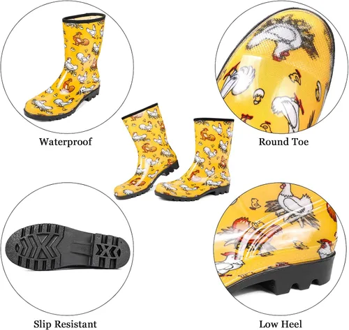 Miniatura 15 de DKSUKO Waterproof Womens Rain Boots insulated,Lightweight Rubber fashion Boots in Gardening,Warm and Comfortable Wide Calf Rain Boots with Glossy in