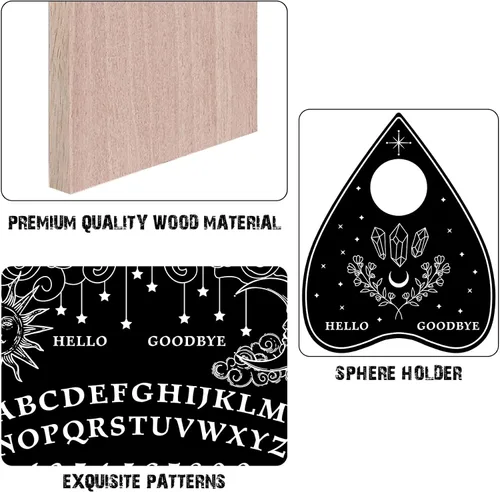 Miniatura 3 de CREATCABIN Tabla de hablar de espíritu de madera negra con sol y estrellas rectangulares, péndulo de madera, tablero de adivinación con plancha