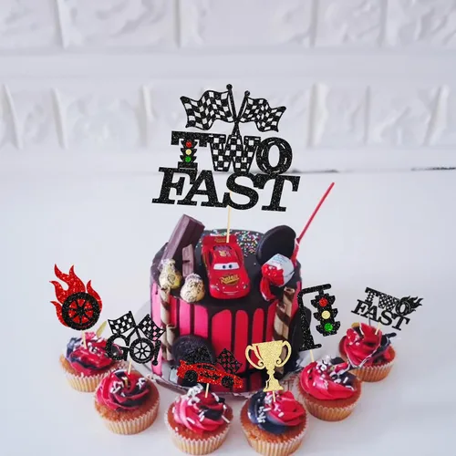Miniatura 5 de Gyufise 25Pcs Dos Decoraciones Rápidas de Tarta, Decoraciones de Tarta de Coche de Carreras, Decoraciones de Magdalenas con Tema de Carreras