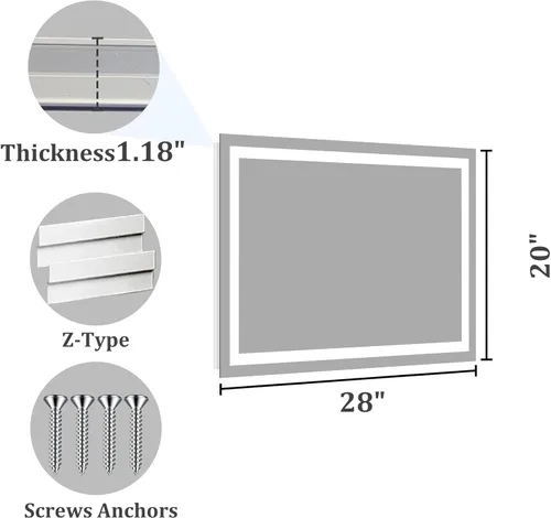 Miniatura 8 de Koonmi - Espejo de baño LED de 20 x 28 pulgadas, retroiluminación + iluminación frontal, espejo de baño LED con luces para pared, 3