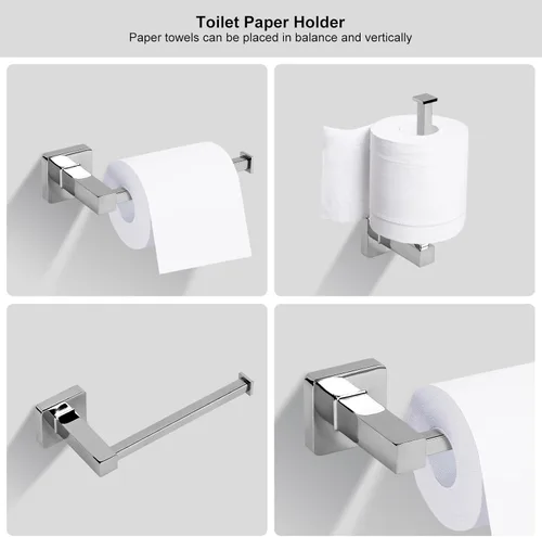 Miniatura 4 de Juego de 5 piezas de accesorios de baño de cromo pulido, juego de barra de toalla de mano de acero inoxidable de 60 cm, soporte de papel higiénico