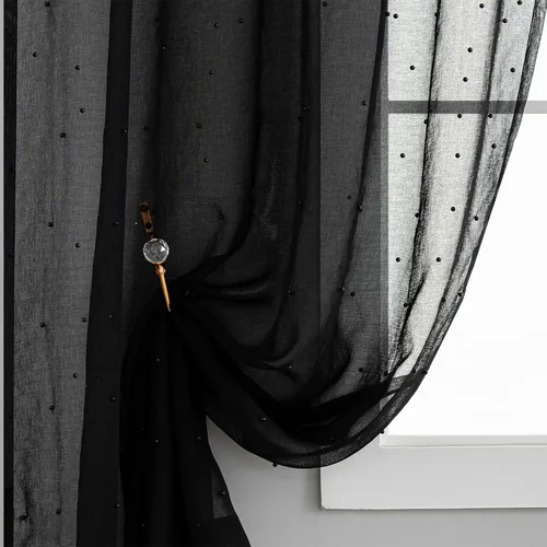 Miniatura 12 de Cortinas traslúcidas blancas de gasa con perlas blancas, paneles de tratamiento de ventanas, hermosas cortinas de gasa elegantes para sala de estar