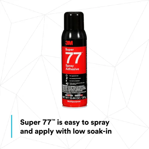 Miniatura 7 de 3M Super 77 Adhesivo en aerosol multiuso permanente, papel, cartón, tela, plástico, metal, madera, Peso neto 13.44 oz