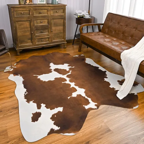 Miniatura 9 de Comeet Alfombra de piel de vaca sintética de 4 x 3 pies, alfombra de vaca mediana con estampado de vaca gruesa, antideslizante, alfombra de área