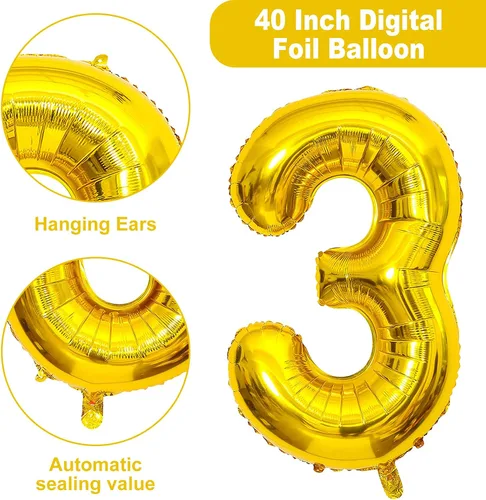 Miniatura 3 de Globos de 40 pulgadas con el número 35, globos dorados de helio número 35, globo de número grande para niños y niñas, suministros de decoración