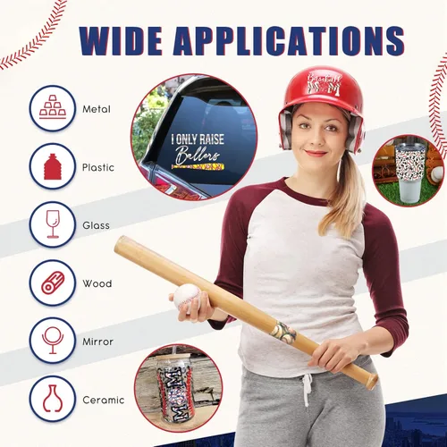 Miniatura 6 de Tintnut Vinilo permanente de béisbol, 10 hojas de 12 x 10 pulgadas, láminas de vinilo adhesivo permanente con patrón deportivo, a prueba de agua