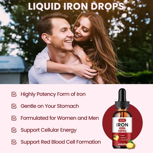 Miniatura 3 de Suplemento de hierro líquido para mujeres y hombres, suplementos de hierro para anemia con folato, vitamina C, B12 para soporte de glóbulos rojos