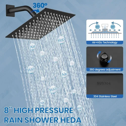 Miniatura 8 de Airuida Juego de grifo de ducha para baño, sistema de ducha de lluvia de 8 pulgadas, cabezal de ducha cuadrado de una sola función, 1 mango