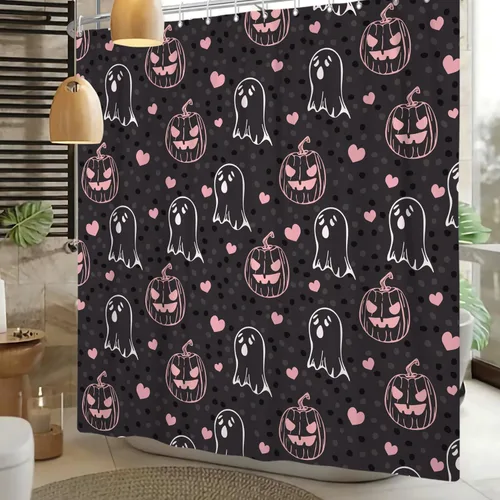 Miniatura 16 de Cortina de ducha divertida de Halloween, espeluznante y bonita, fantasma, calabazas, murciélagos, cortina de baño para niños, decoración