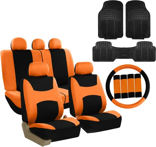 Miniatura 14 de Fundas para asientos FH GROUP FH-FB030115 de tela liviana y aireada, con división para airbag, set combinado menta/negro: funda de volante, Beige