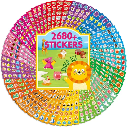 Más de 2680 calcomanías de animales, 64 hojas de adorables diseños de animales de dibujos animados, varios temas, etiquetas motivacionales del mundo
