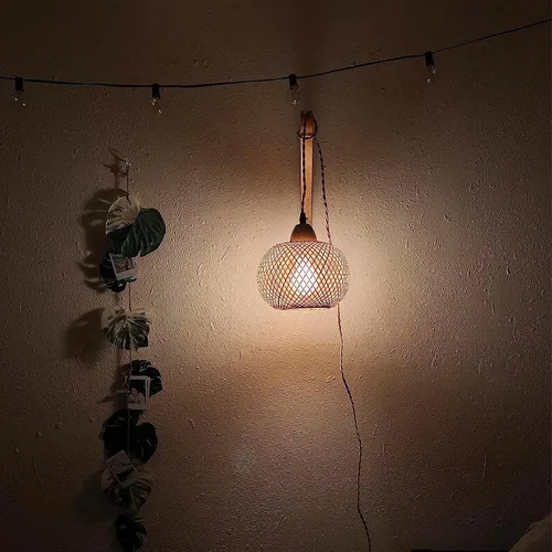 Miniatura 8 de Frideko - Farol de bambú enchufable, apliques de pared de mimbre con cable de enchufe, luz de pared de ratán tejida a mano, apliques de pared