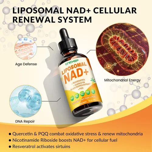 Miniatura 7 de Suplemento liposomal NAD – 1500 mg NAD+ gota líquida para mujeres y hombres nicotinamida adenina dinucleótido y complejo de resveratrol – Renovación